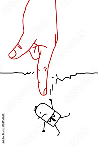 big hand with cartoon character - falling