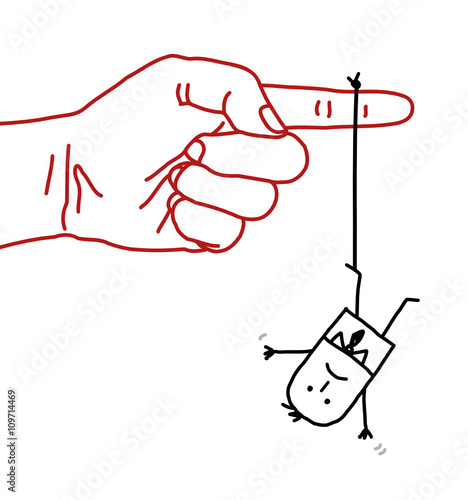 big hand with cartoon character - harassment