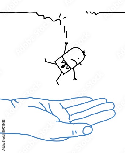 big hand with cartoon character - falling