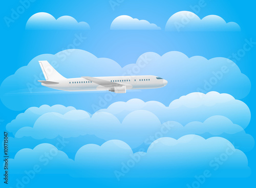 Flying aircraft in the sky. Flat design illustration