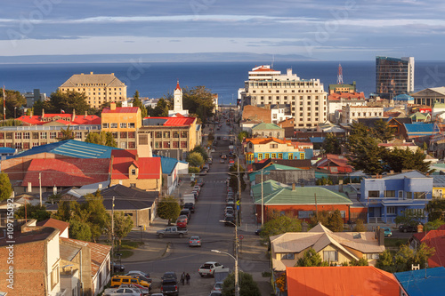 View of Punta Arenas with Magellan Strait in Patagonia, Chile, S