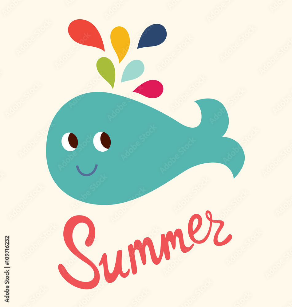 Vector summer illustration with funny whale Vector summer illustration with funny whale