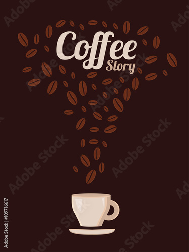 Vector coffee beans background collection with coffee cup. Coffee Story.