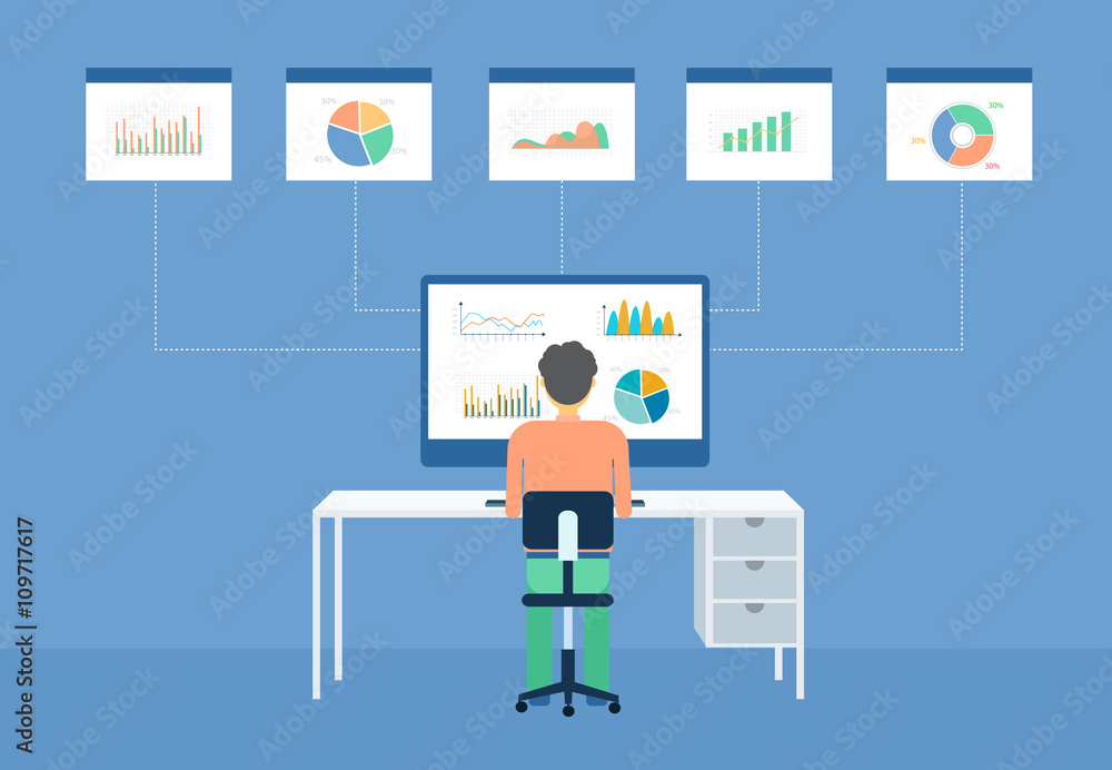 business people on analytic graph monitor and business investment planning business people on analytic graph monitor and business investment planning