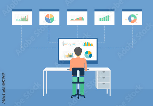 business people on  analytic  graph monitor and business investment planning