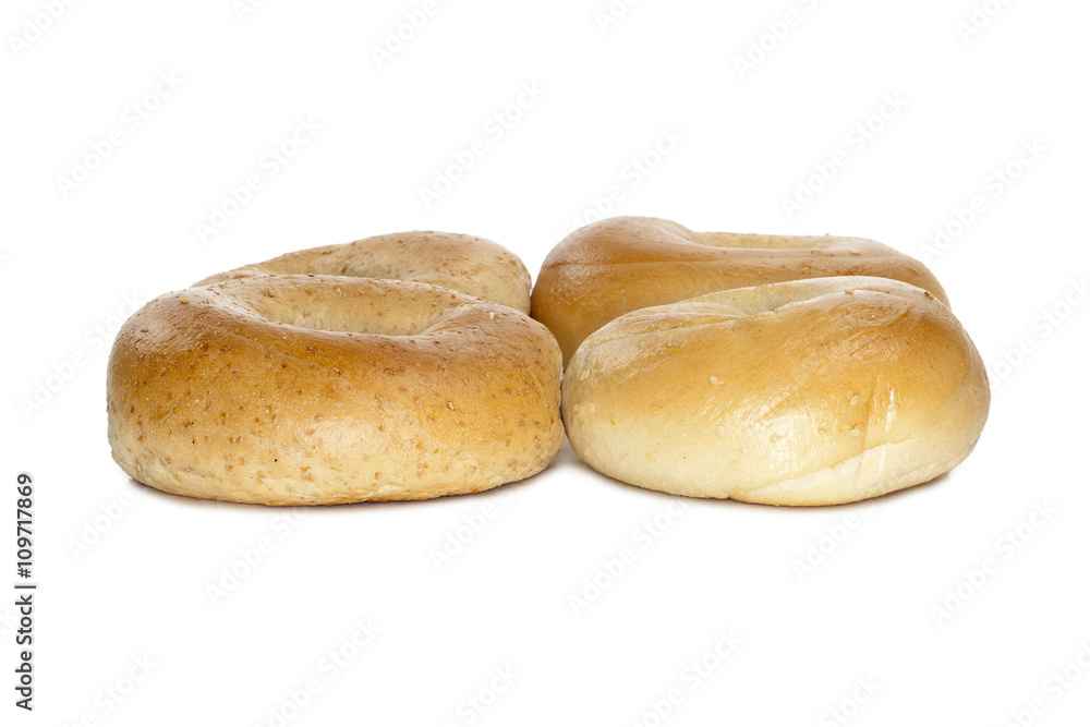 four bagels on white