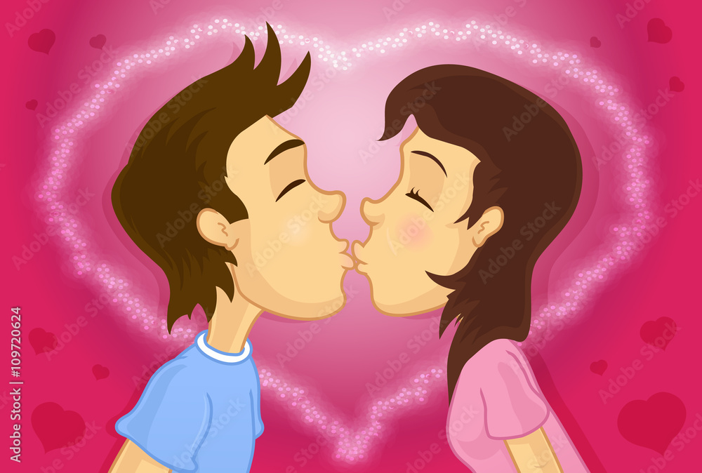 Young couple kissing, vector illustration Young couple kissing, vector illustration