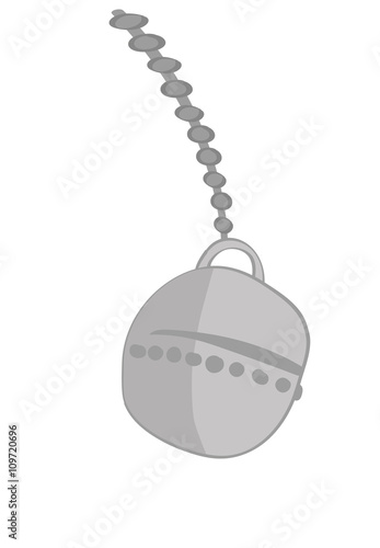 Vector illustration of a wrecking ball on a chain swinging towards destruction on a white background for copy space