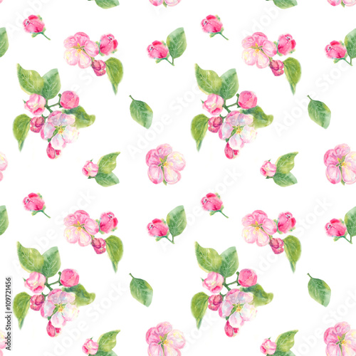 Watercolor floral seamless pattern with spring blossoms © analgin12