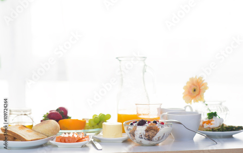 Breakfast served in front of the window