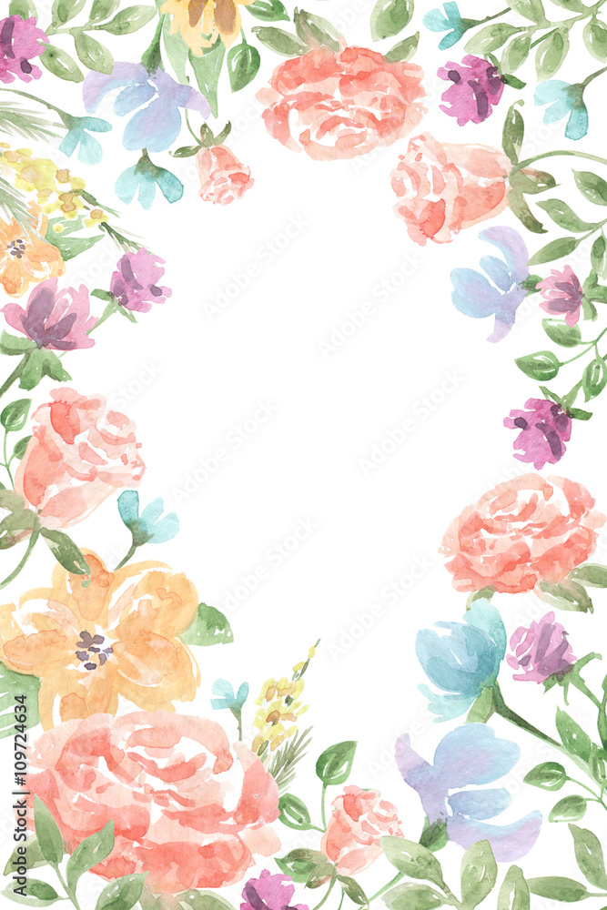 floral panel in retro style illustration of a watercolor floral panel in retro style illustration of a watercolor