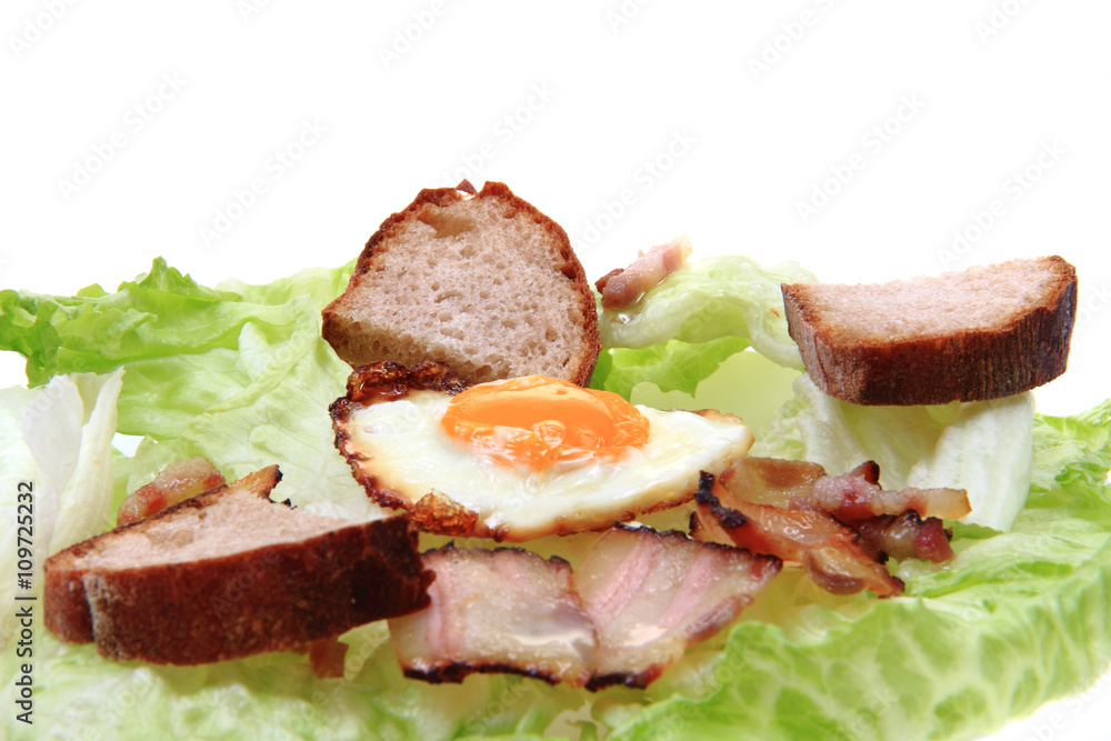 ham and eggs with lettuce and bread ham and eggs with lettuce and bread