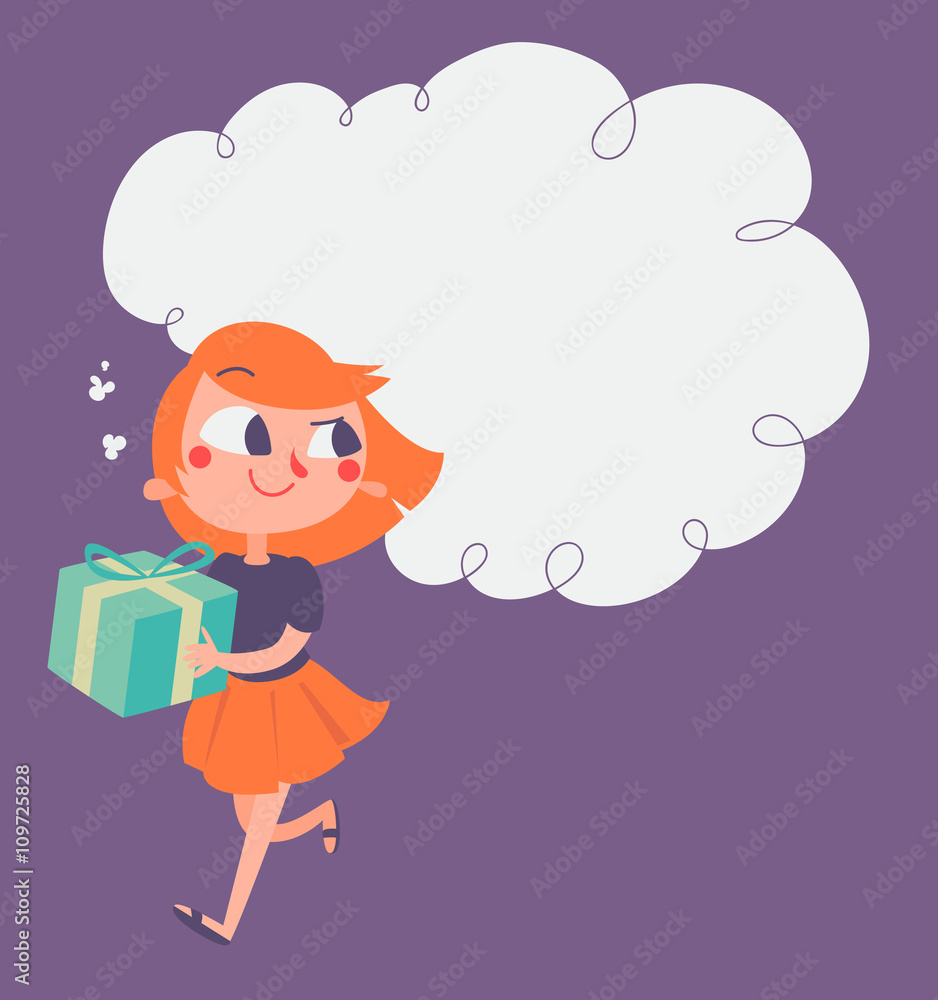 Cartoon Girl Running with Present Cartoon Girl Running with Present