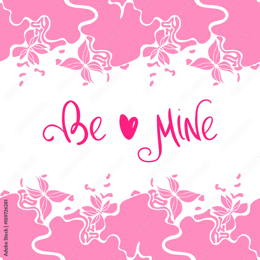 Abstract horizontal seamless border with place for text, vector wavy pink borders with butterflies, hand lettering Be Mine, EPS 8 Abstract horizontal seamless border with place for text, vector wavy pink borders with butterflies, hand lettering Be Mine, EPS 8