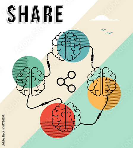 Teamwork share experiences line art concept illustration