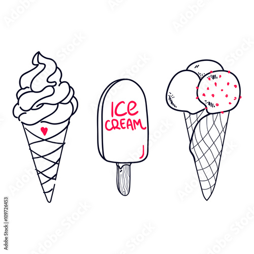 Collection of hand drawn ice cream, doodle ice cream, good for food design, hand lettering Ice Cream, Eps 8