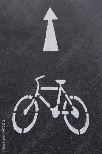 bicycle sign on asphalt bike lane