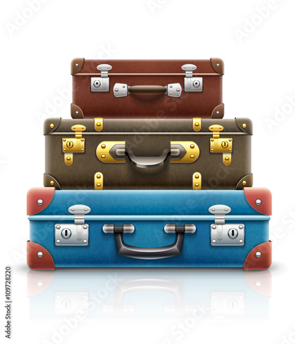 Old retro vintage suitcases bags pile for travel eps10 vector illustration