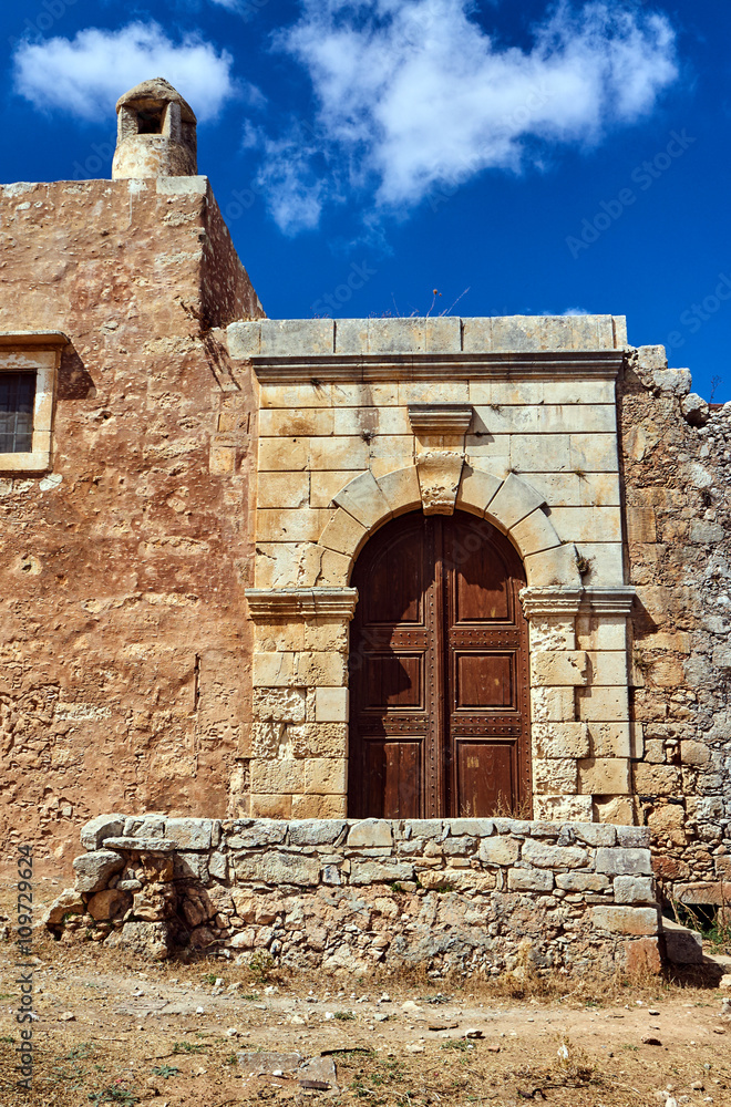 Arkadi Monastery - the walls of the Orthodox monastery on the island of Crete, Greece.
