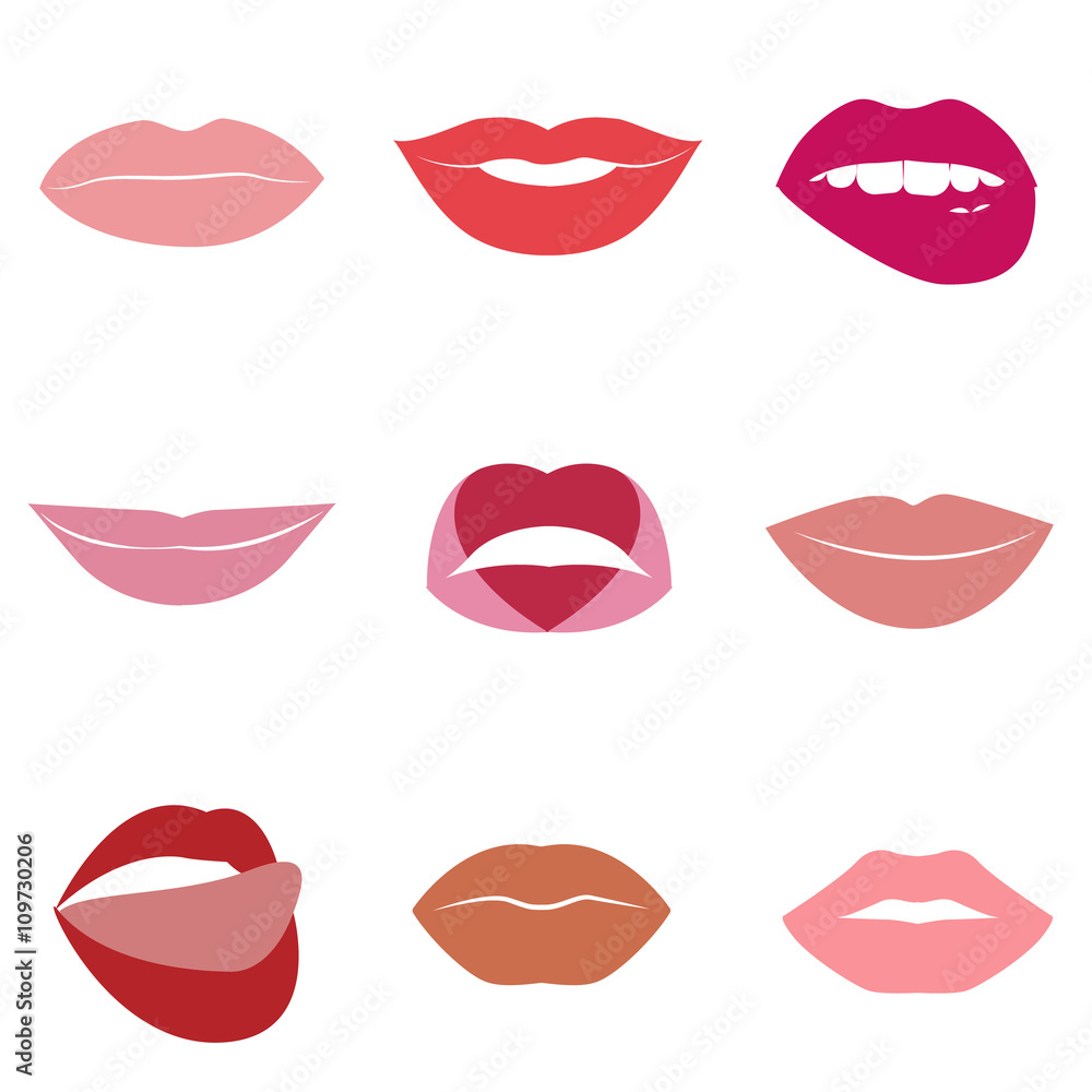 Obraz premium Set of glamour lips with different lipstick colors