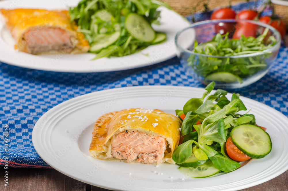 Salmon baked in puff pastry Salmon baked in puff pastry