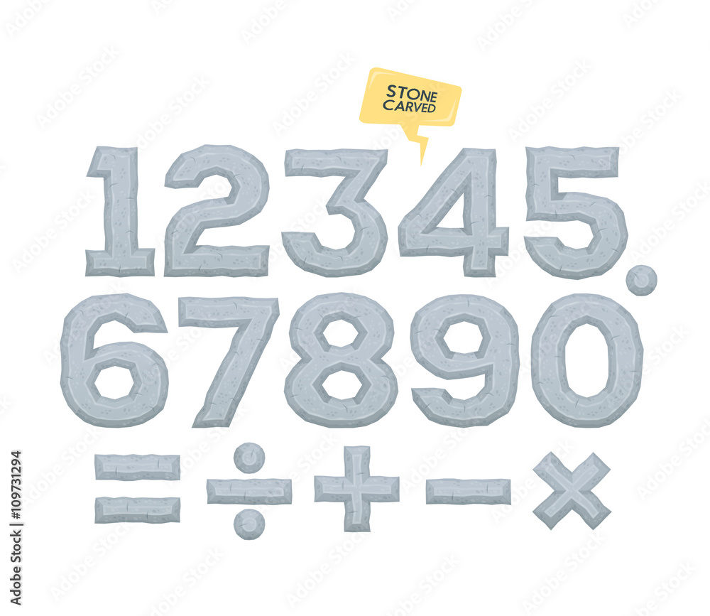 Set of vector numbers and mathematical signs. Volumetric elements with bevel. Set of vector numbers and mathematical signs. Volumetric elements with bevel.