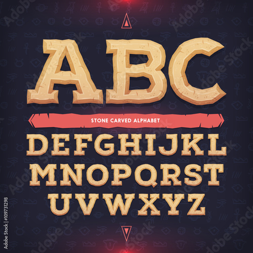 Ancient alphabet. Memorial typeface. Carved from stone abc. Vector illustration.