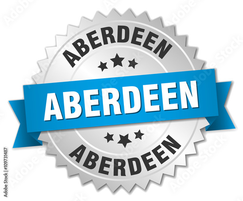 Aberdeen round silver badge with blue ribbon