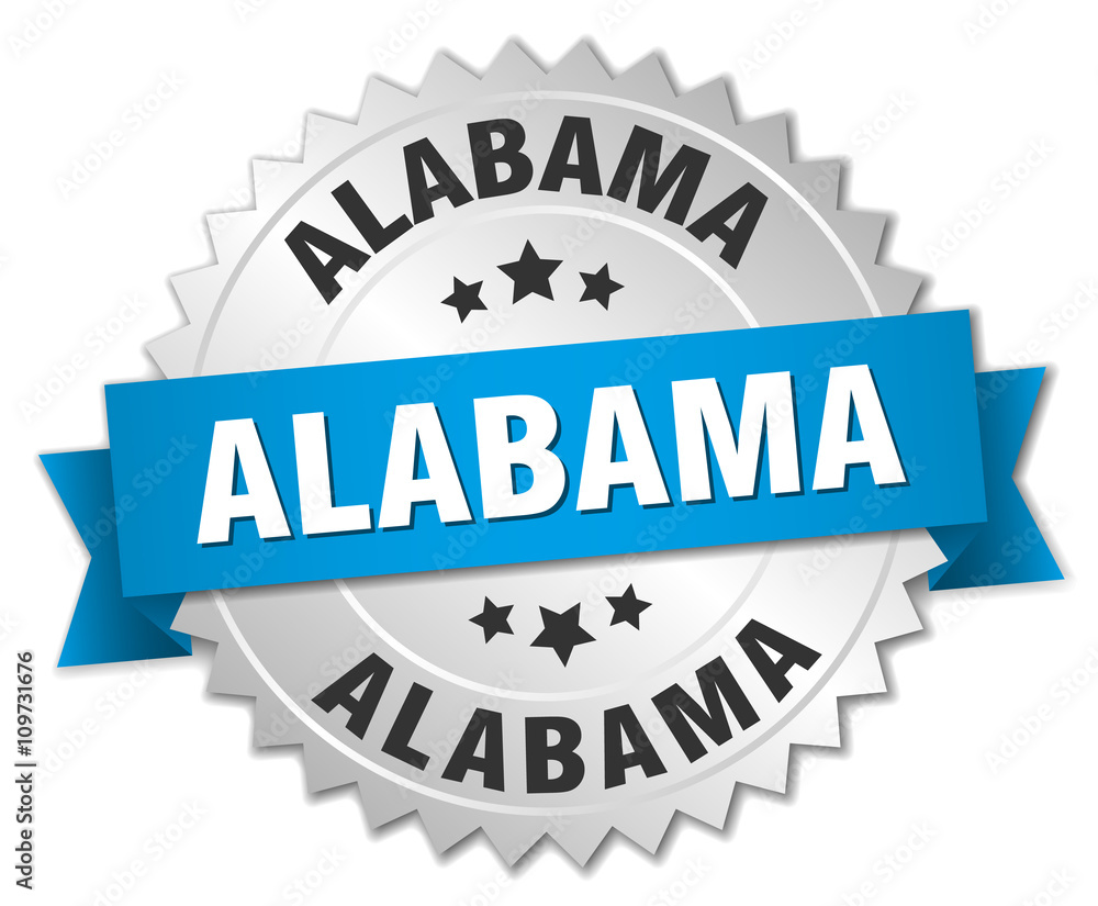 Alabama round silver badge with blue ribbon Alabama round silver badge with blue ribbon