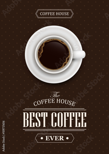 Poster vector template with coffee. Advertising for coffee shop or cafe.