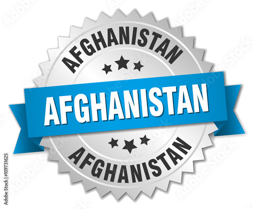 Afghanistan round silver badge with blue ribbon