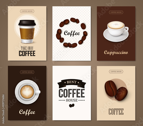 Set of brochures with coffee. Vector templates. 