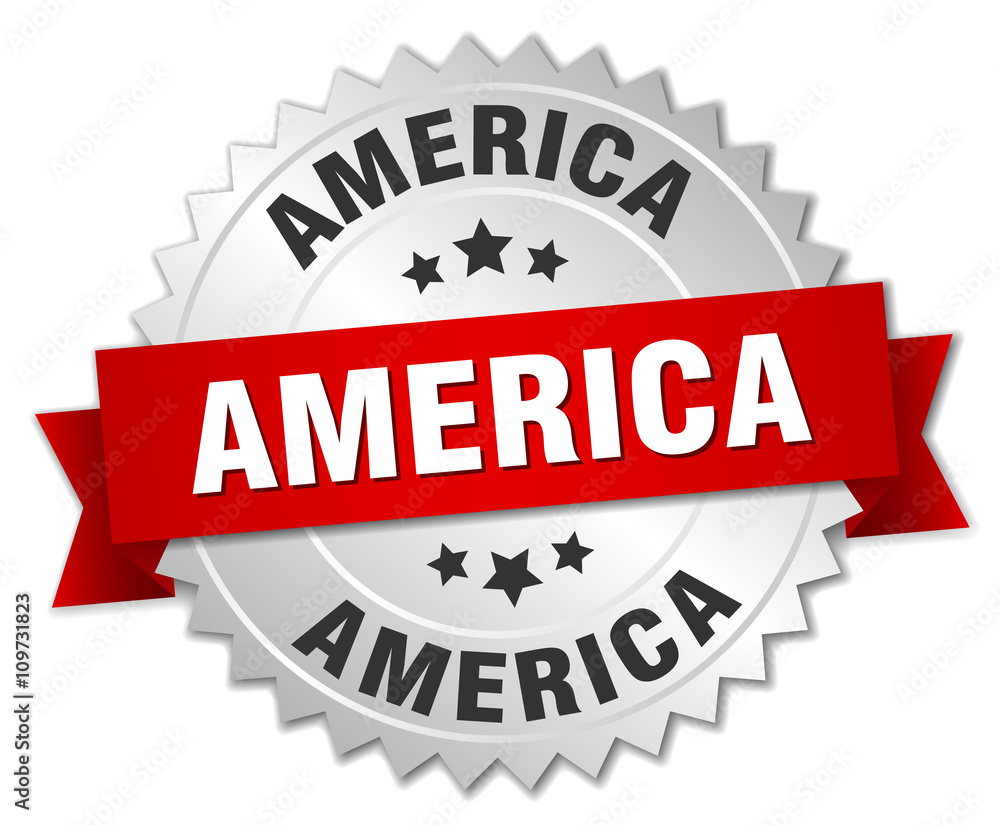 America round silver badge with red ribbon America round silver badge with red ribbon