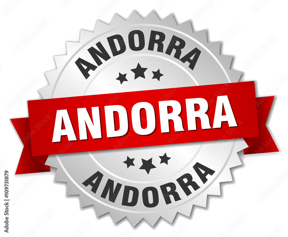 Andorra round silver badge with red ribbon Andorra round silver badge with red ribbon