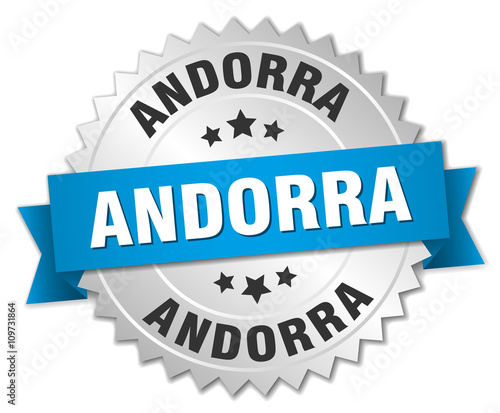 Andorra round silver badge with blue ribbon