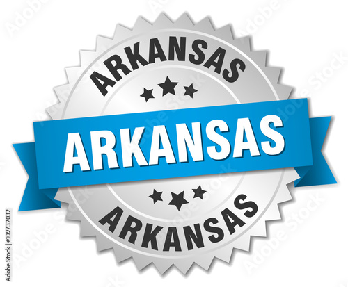 Arkansas round silver badge with blue ribbon