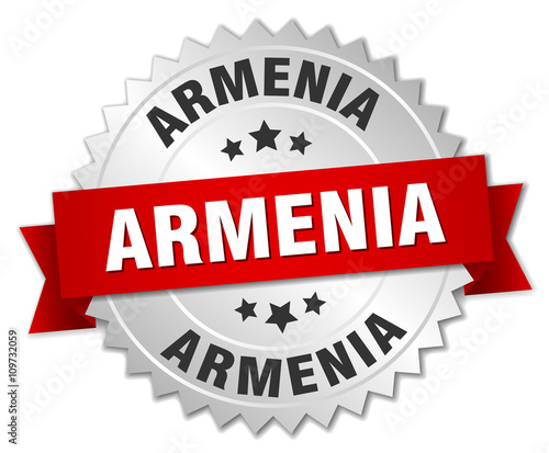 Armenia round silver badge with red ribbon