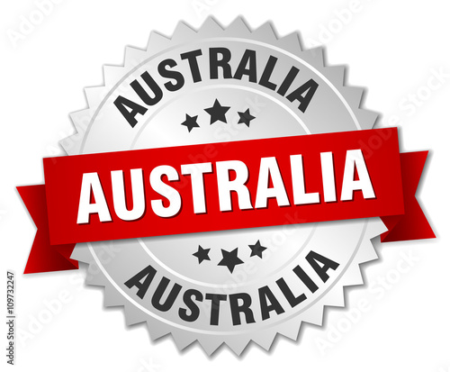 Australia  round silver badge with red ribbon