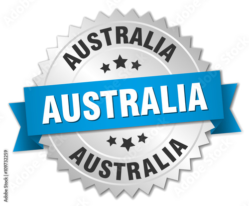 Australia round silver badge with blue ribbon
