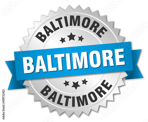 Baltimore round silver badge with blue ribbon