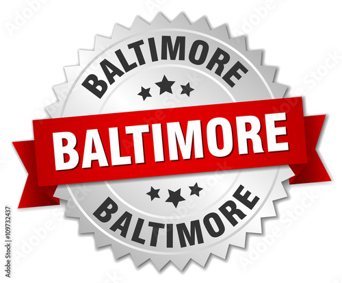Baltimore  round silver badge with red ribbon