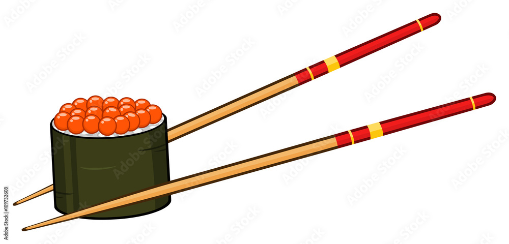Sushi Roll With Caviar And Chopsticks Sushi Roll With Caviar And Chopsticks