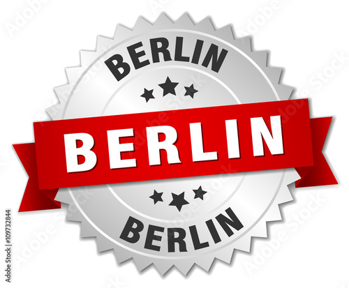 Berlin round silver badge with red ribbon