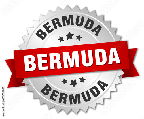 Bermuda round silver badge with red ribbon