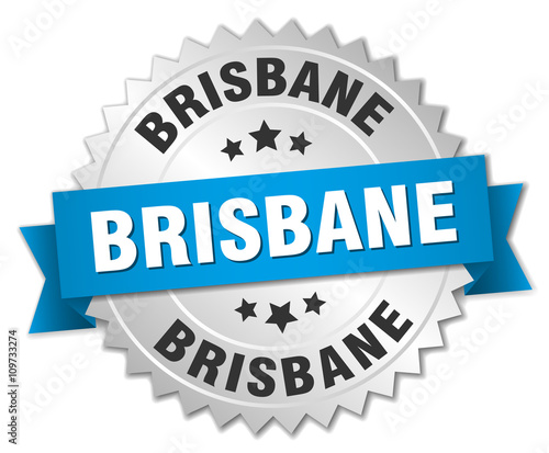 Brisbane round silver badge with blue ribbon