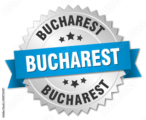 Bucharest round silver badge with blue ribbon