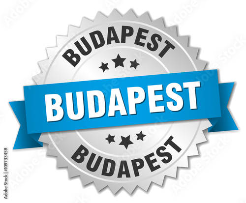 Budapest round silver badge with blue ribbon