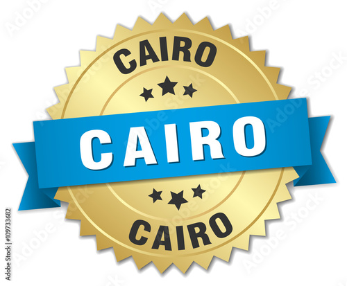 Cairo round golden badge with blue ribbon