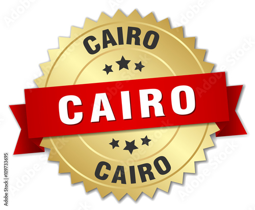 Cairo round golden badge with red ribbon