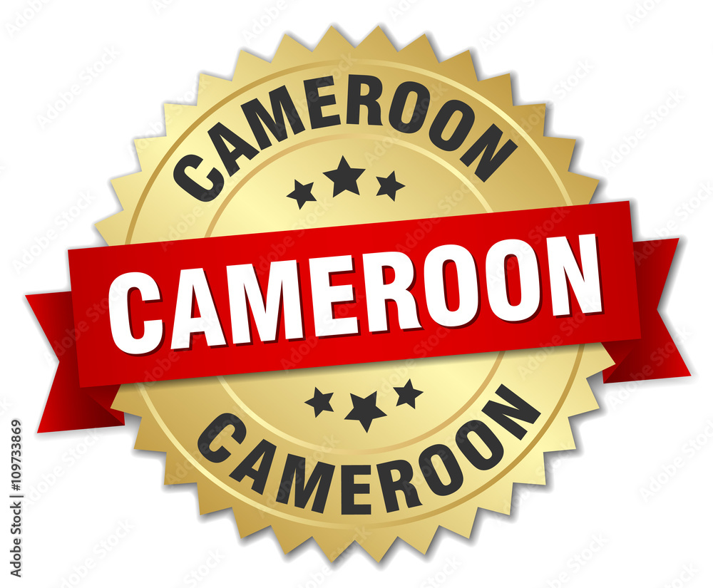 Cameroon round golden badge with red ribbon Cameroon round golden badge with red ribbon